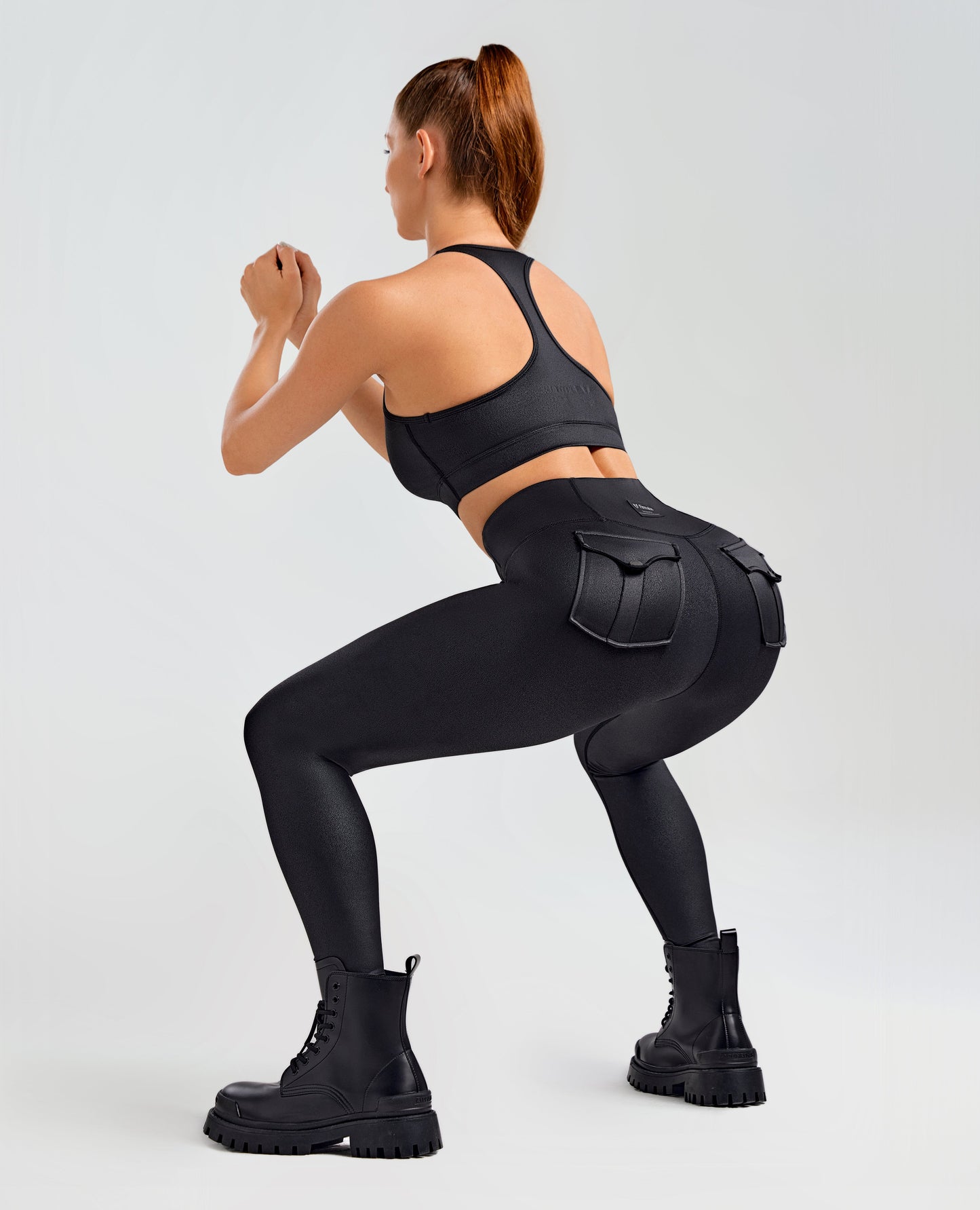 Faux lederen lading power leggings - zwart