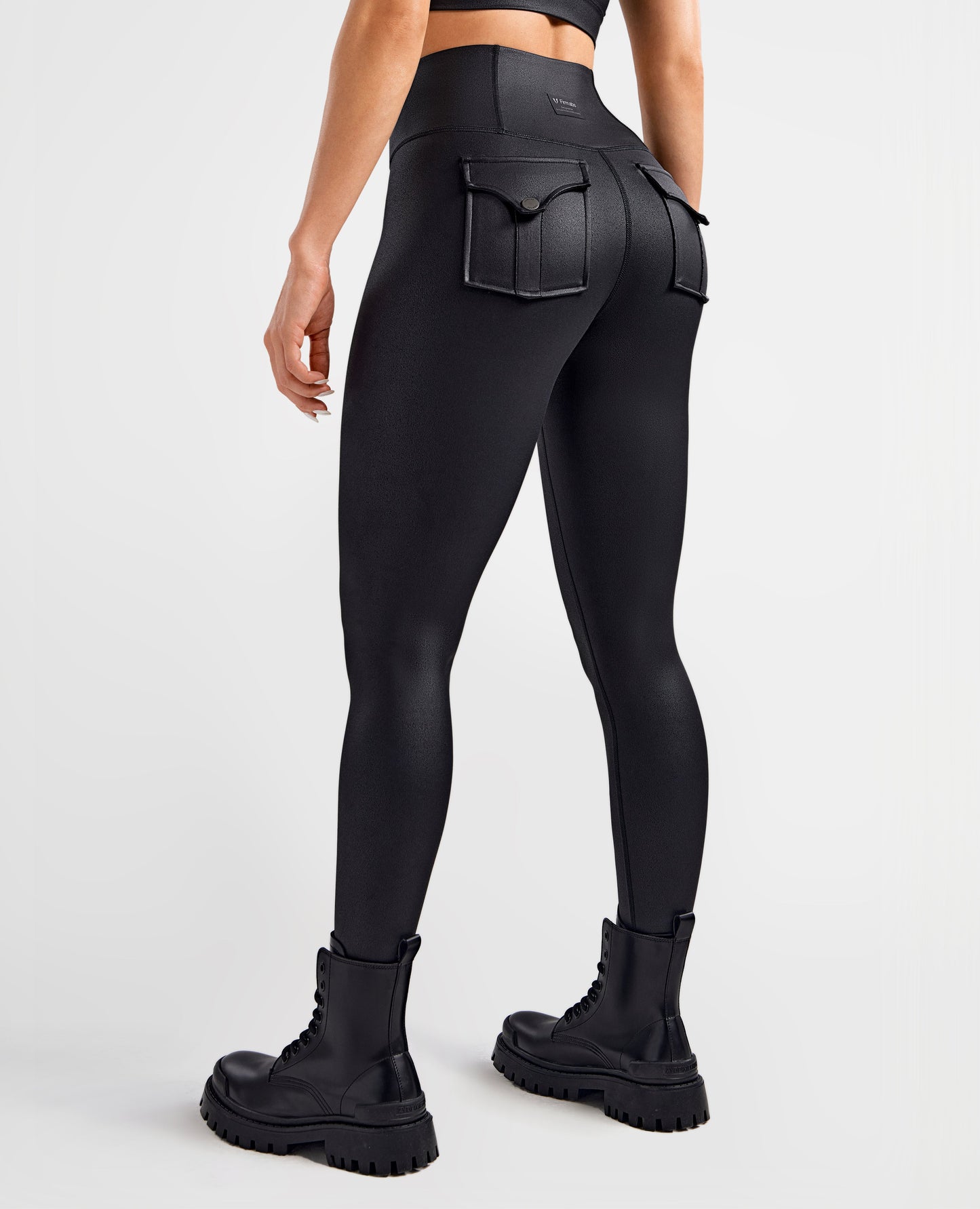 Faux lederen lading power leggings - zwart