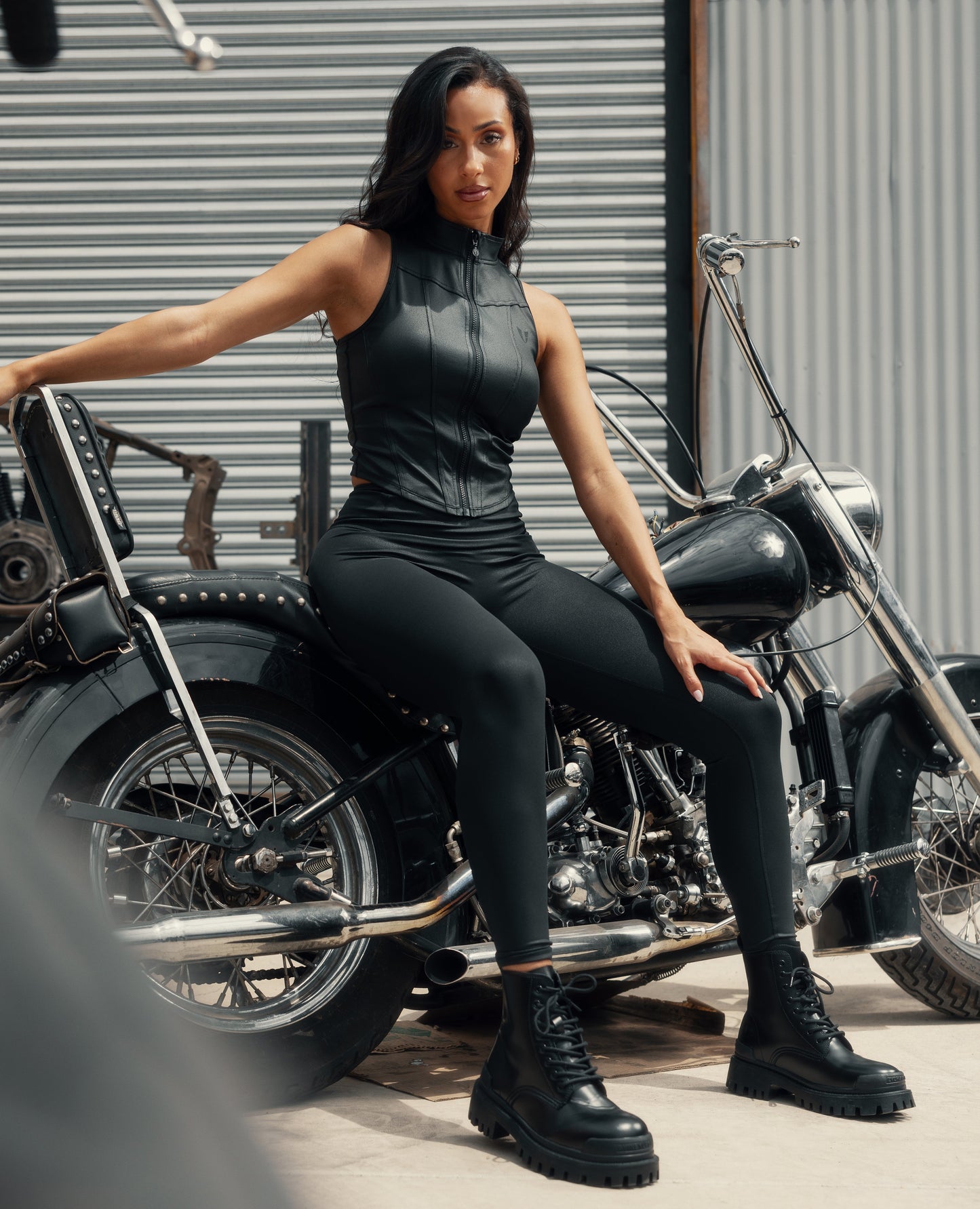 Faux lederen lading power leggings - zwart