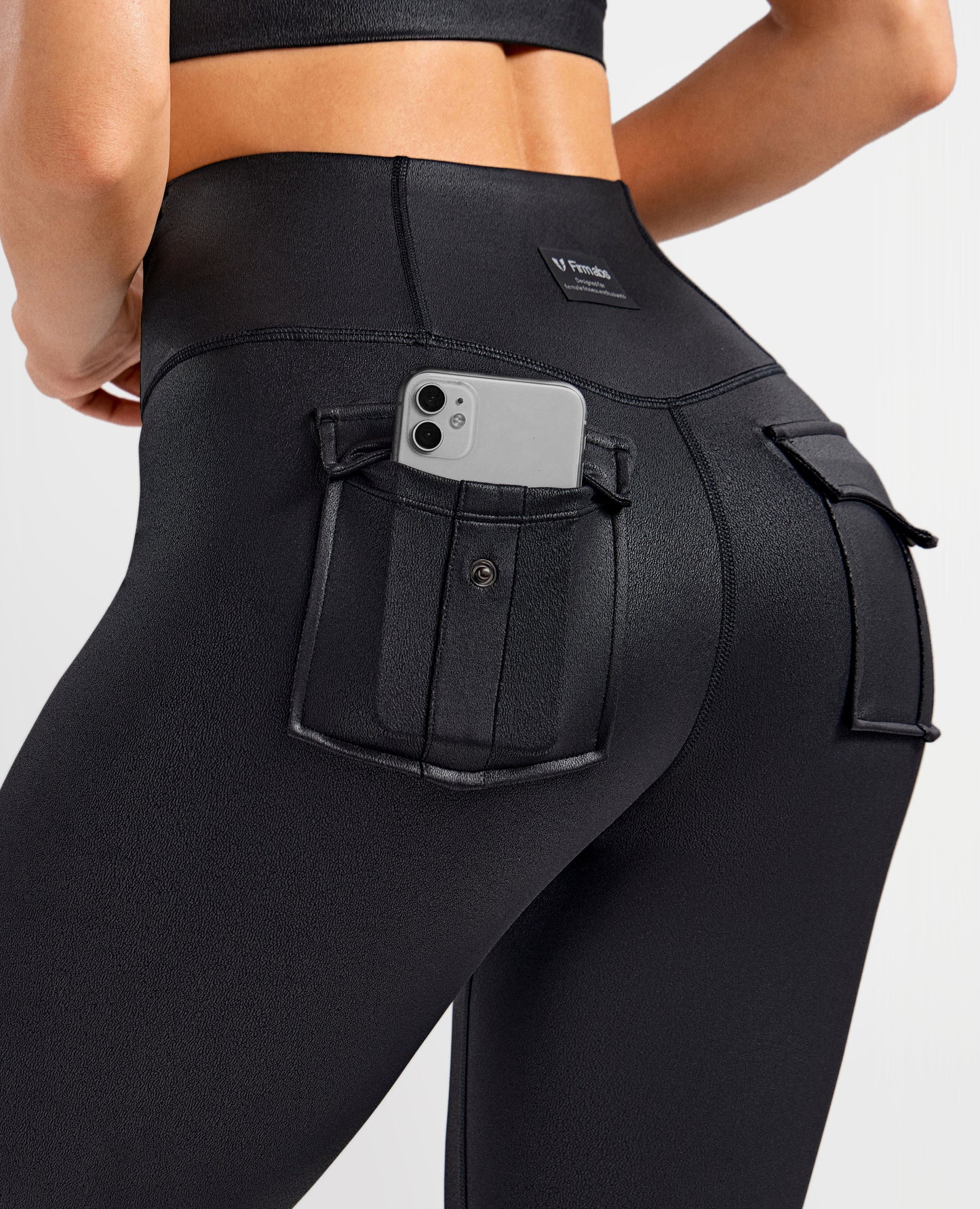 Faux lederen lading power leggings - zwart