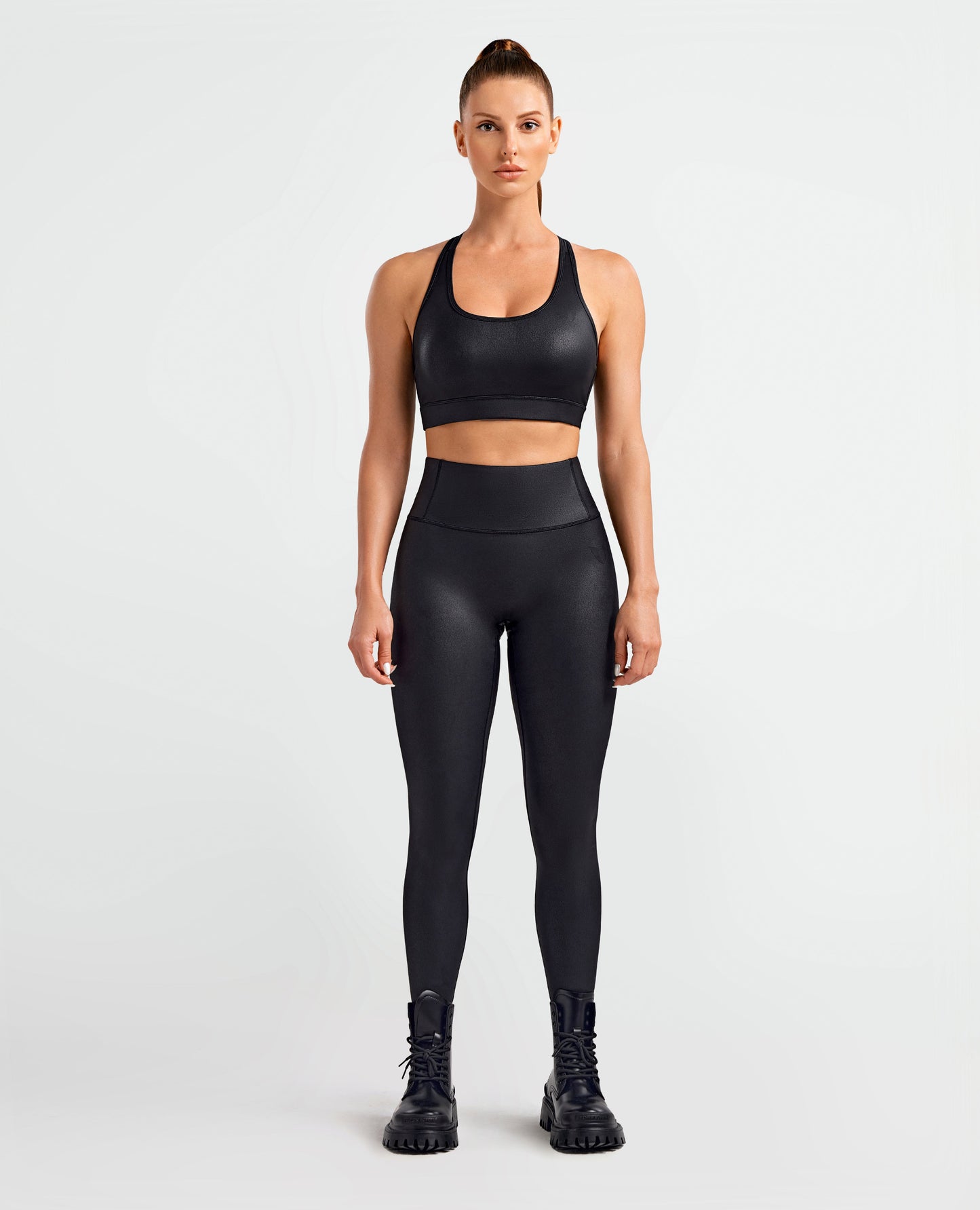 Faux lederen lading power leggings - zwart