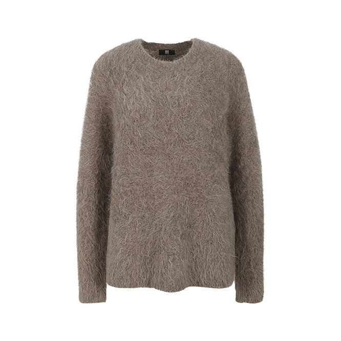 Riani - Furry Knit Round Neck Jumper in Taupe