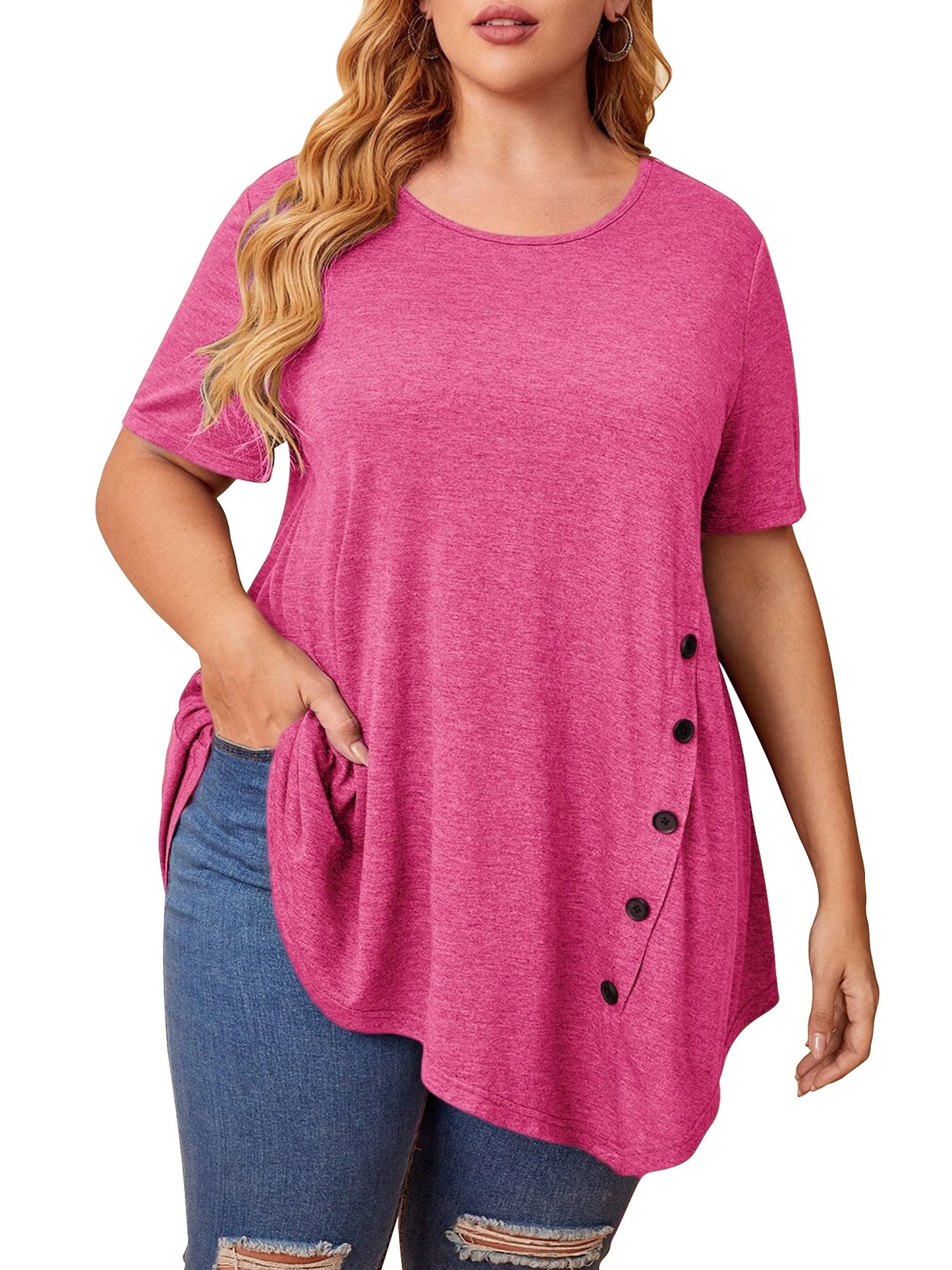 EMERY ROSE Plus Knoopdetail Asymmetrische zoom T-shirt