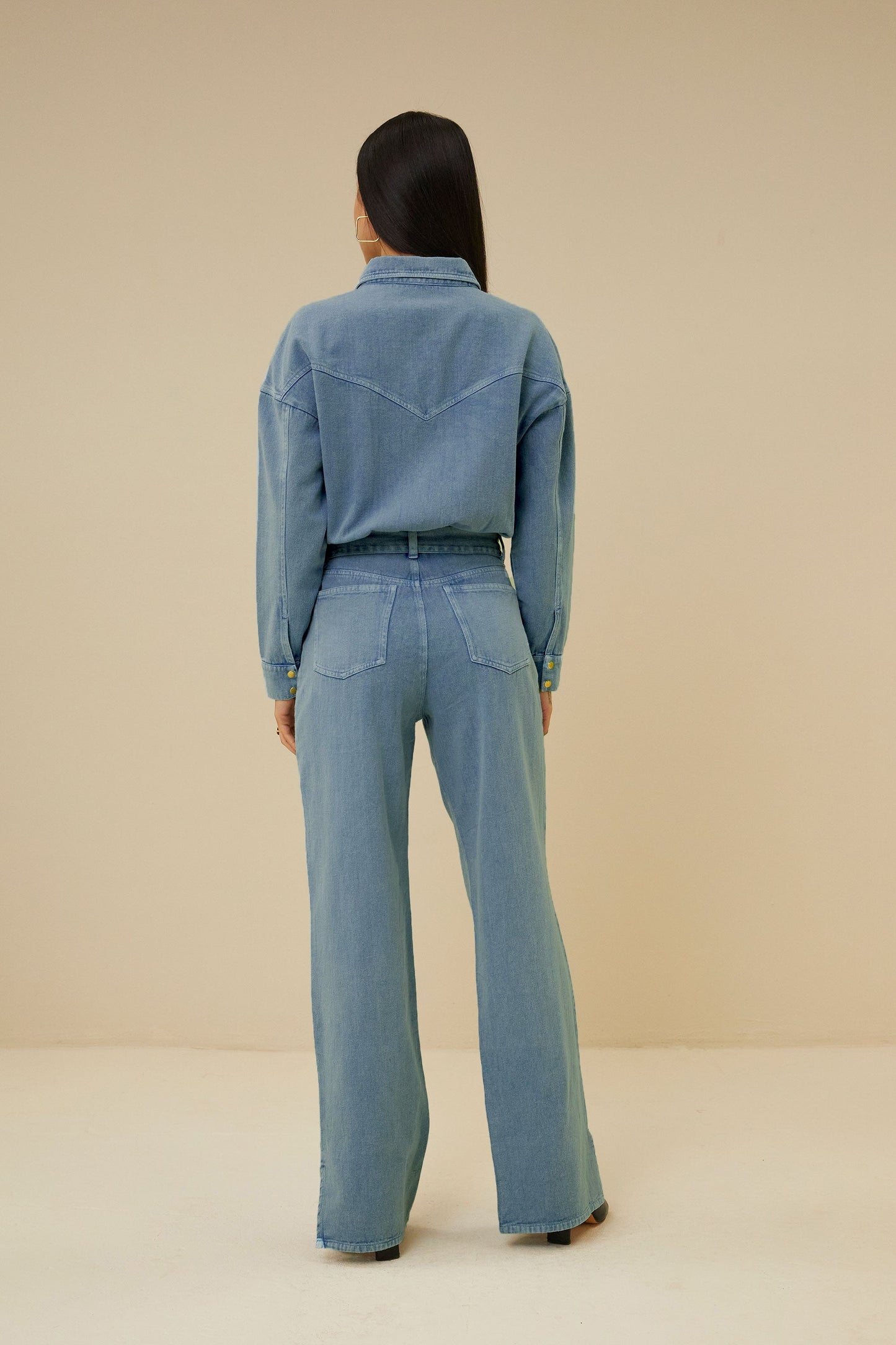 mae denim suit | light denim