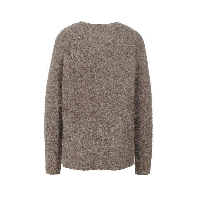 Riani - Furry Knit Round Neck Jumper in Taupe