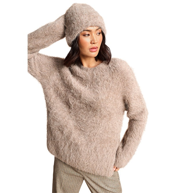 Riani - Furry Knit Round Neck Jumper in Taupe