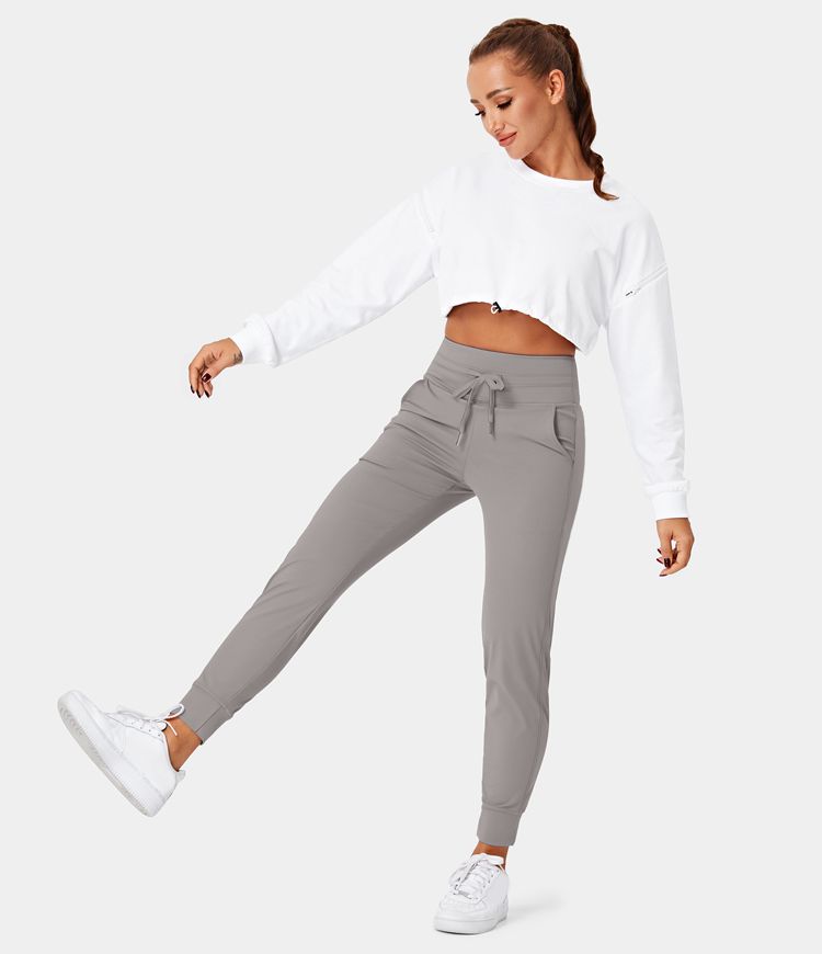 SoftlyZero ™ Airy Single -Gekleurde, klassieke joggingbroek in volledige lengte met een hoge taille