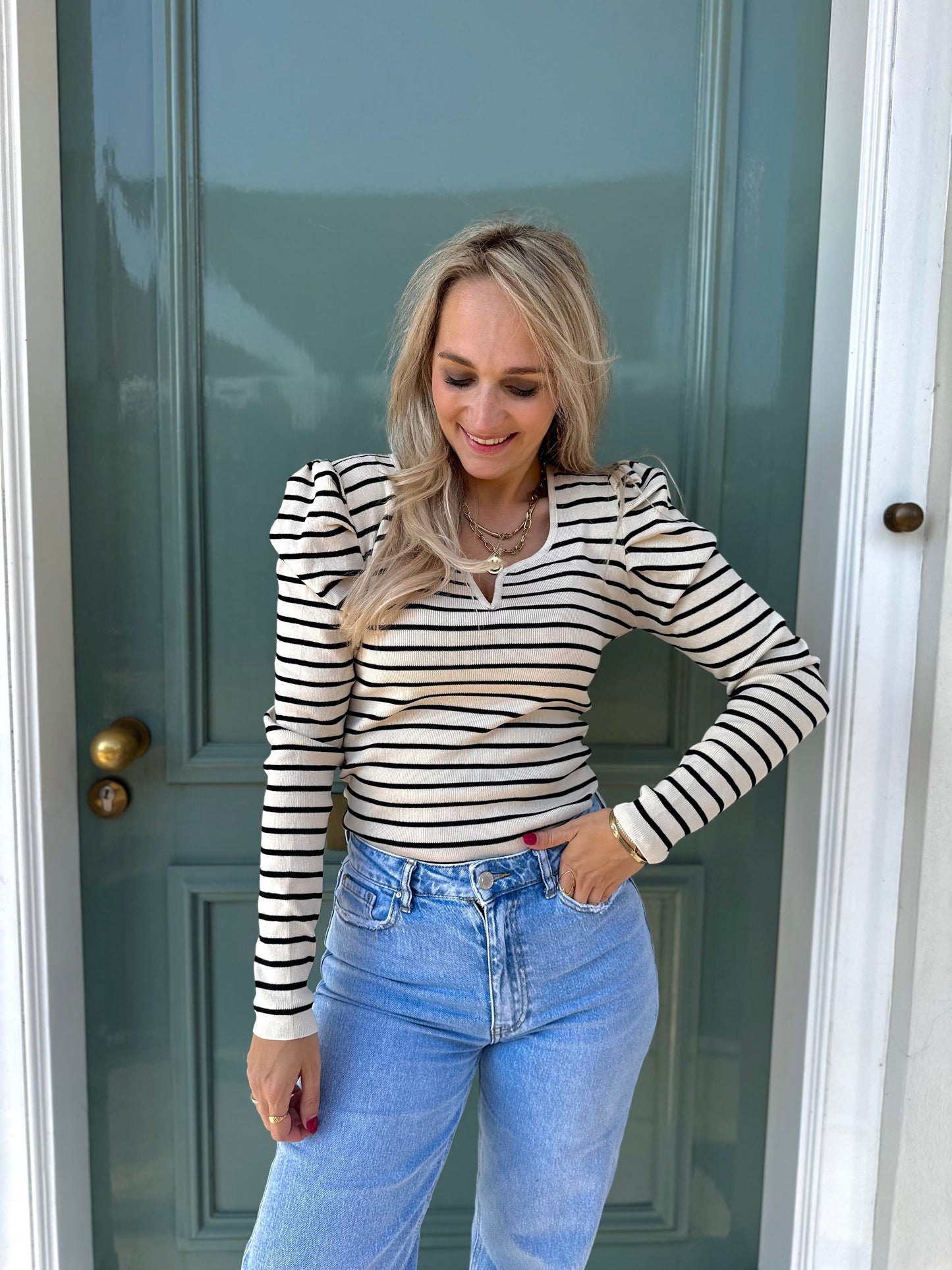 TOP ALINE GESTREEPT ZWART WIT