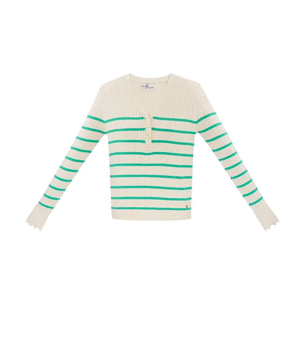 Dun Gebreide Trui Strepen | Bruin & Groen