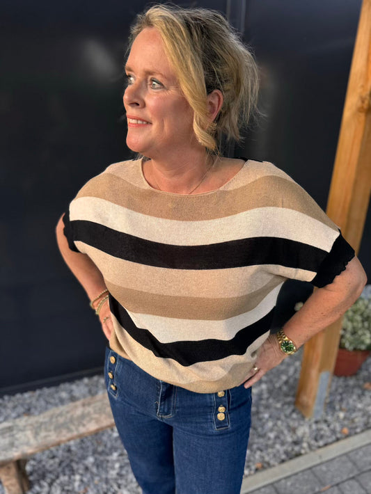 Shirt fijn gebreid zwart beige wit