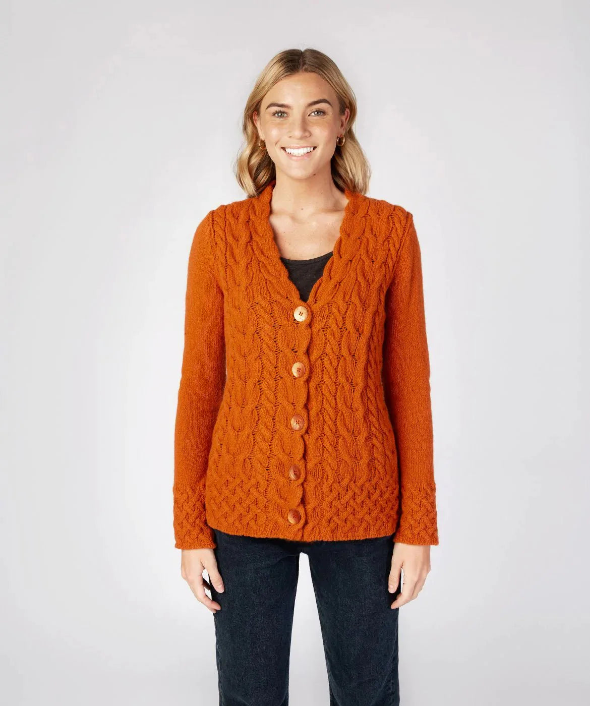 Horseshoe Cable Cardigan Terracotta